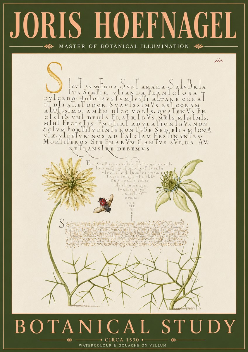 Joris Hoefnagel Botanical Study with Insect No6 - Poster
