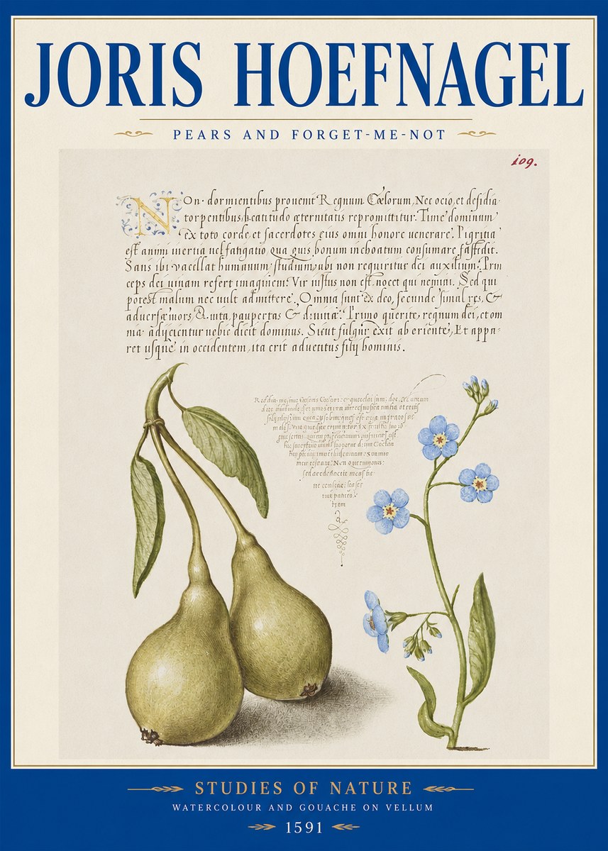 Joris Hoefnagel Pears and Forget-me-not No2 - Poster
