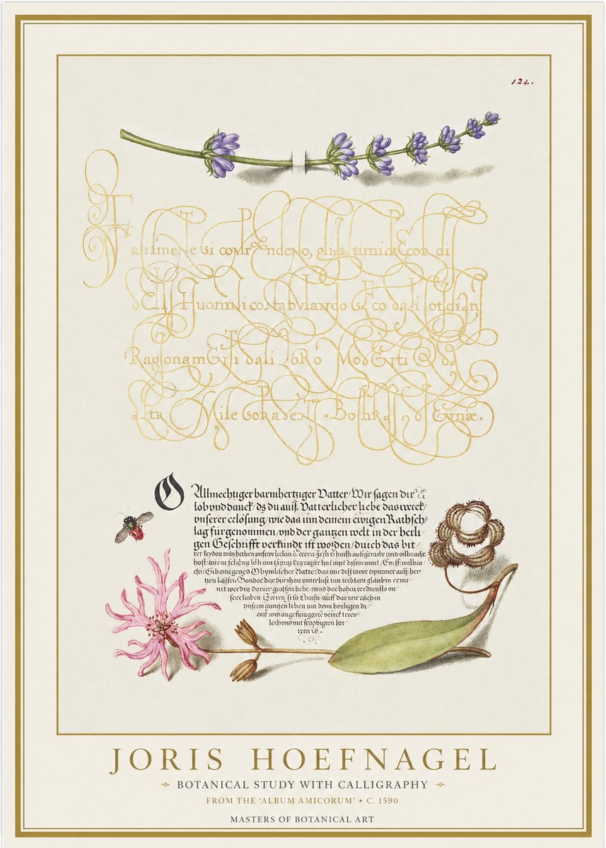 Joris Hoefnagel Botanical Study with Calligraphy IV No1 - Poster