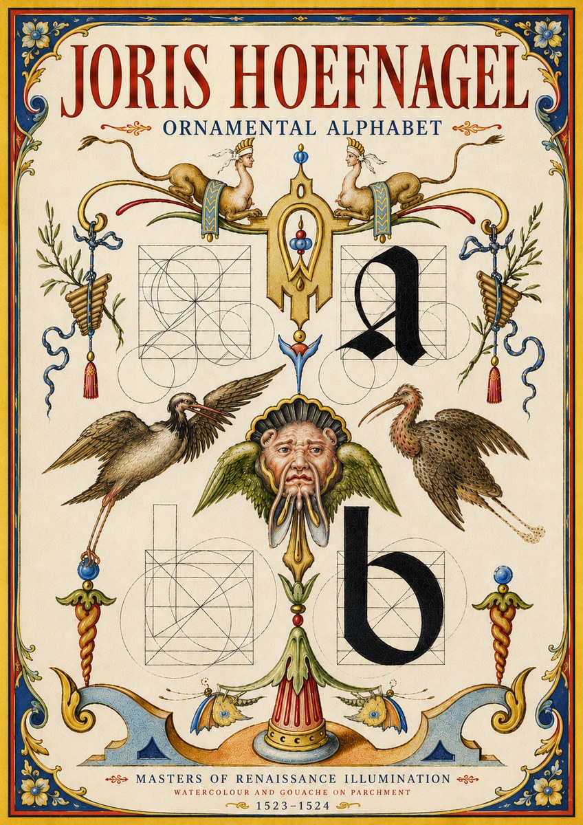 Joris Hoefnagel Ornamental Alphabet No6 - Poster