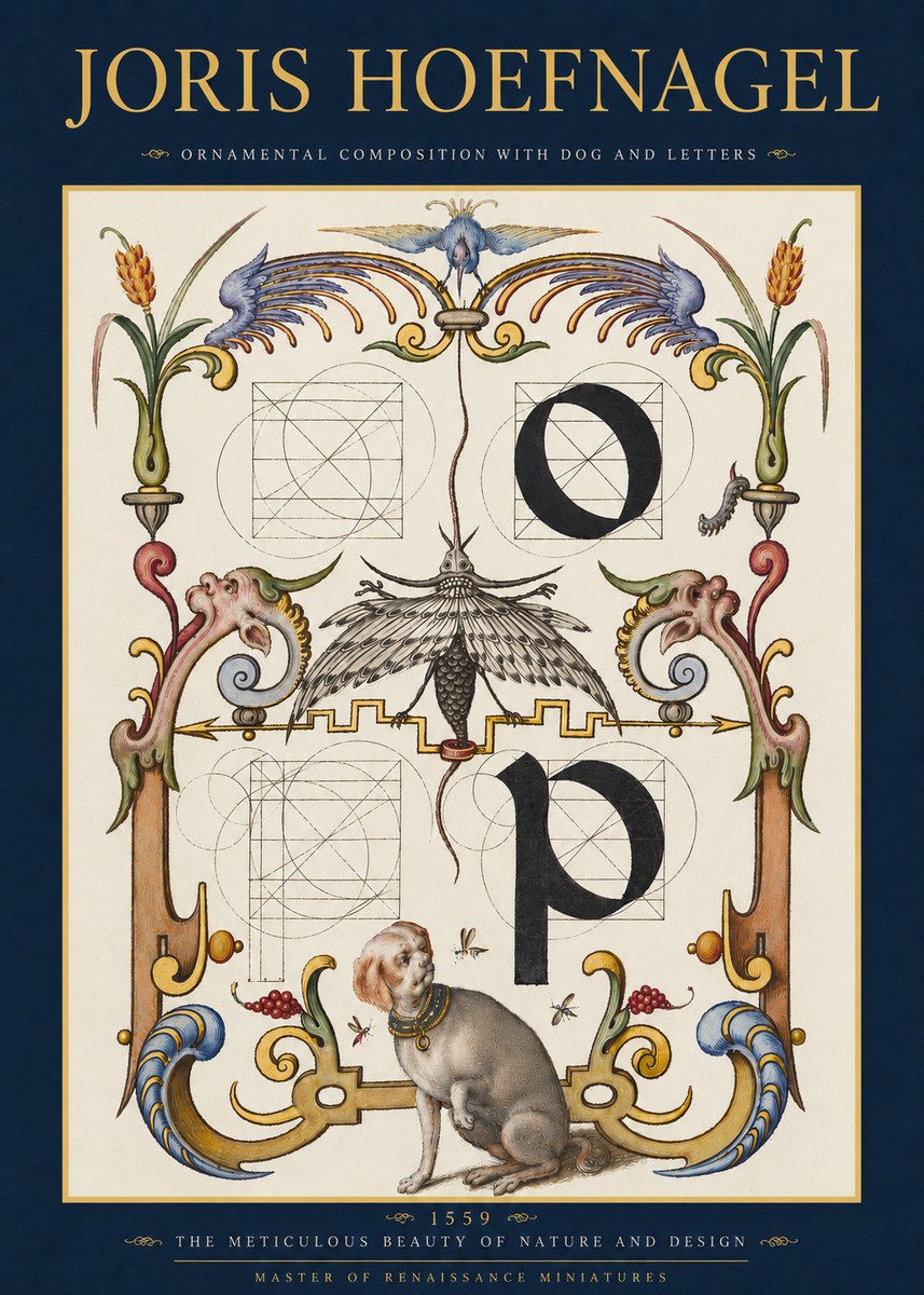 Joris Hoefnagel Ornamental Composition with Dog and Letters No3 - Poster