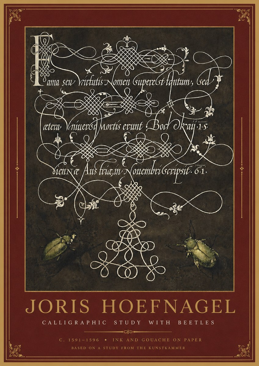 Joris Hoefnagel Calligraphic Study with Beetles No2 - Poster