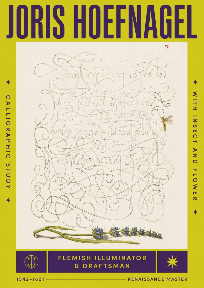 Joris Hoefnagel Calligraphic Study with Insect and Flower No4 - Poster