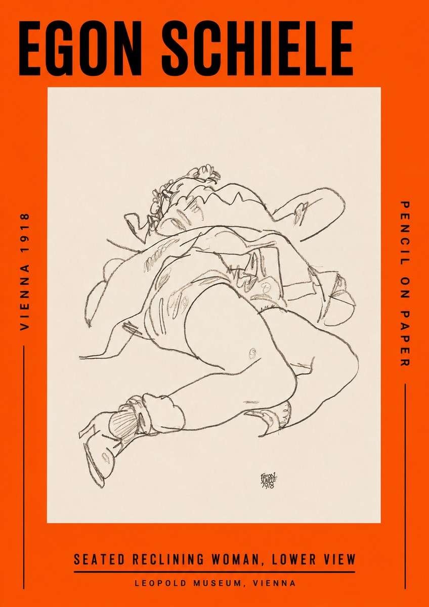 Schiele Seated Reclining Woman, Lower View No2 - Poster