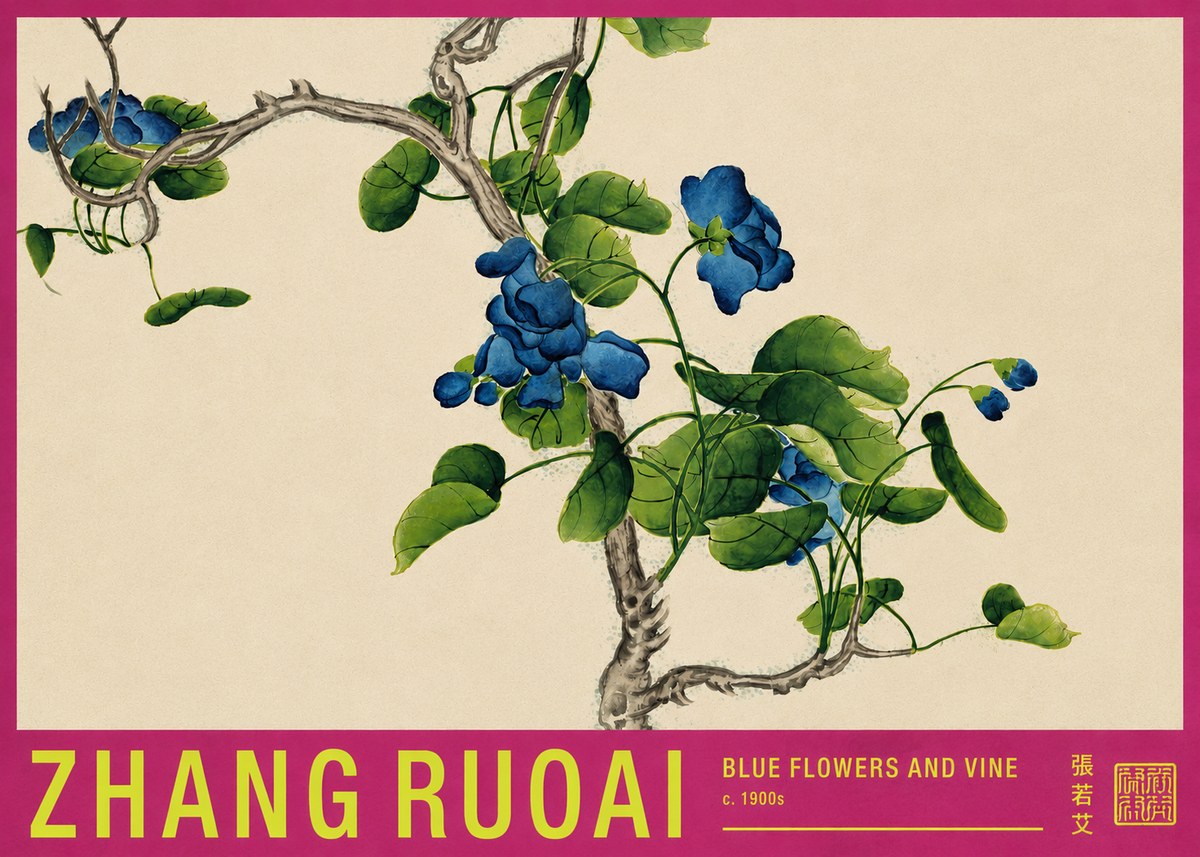 Zhang Ruoai Blue Morning Glories No4 - Poster