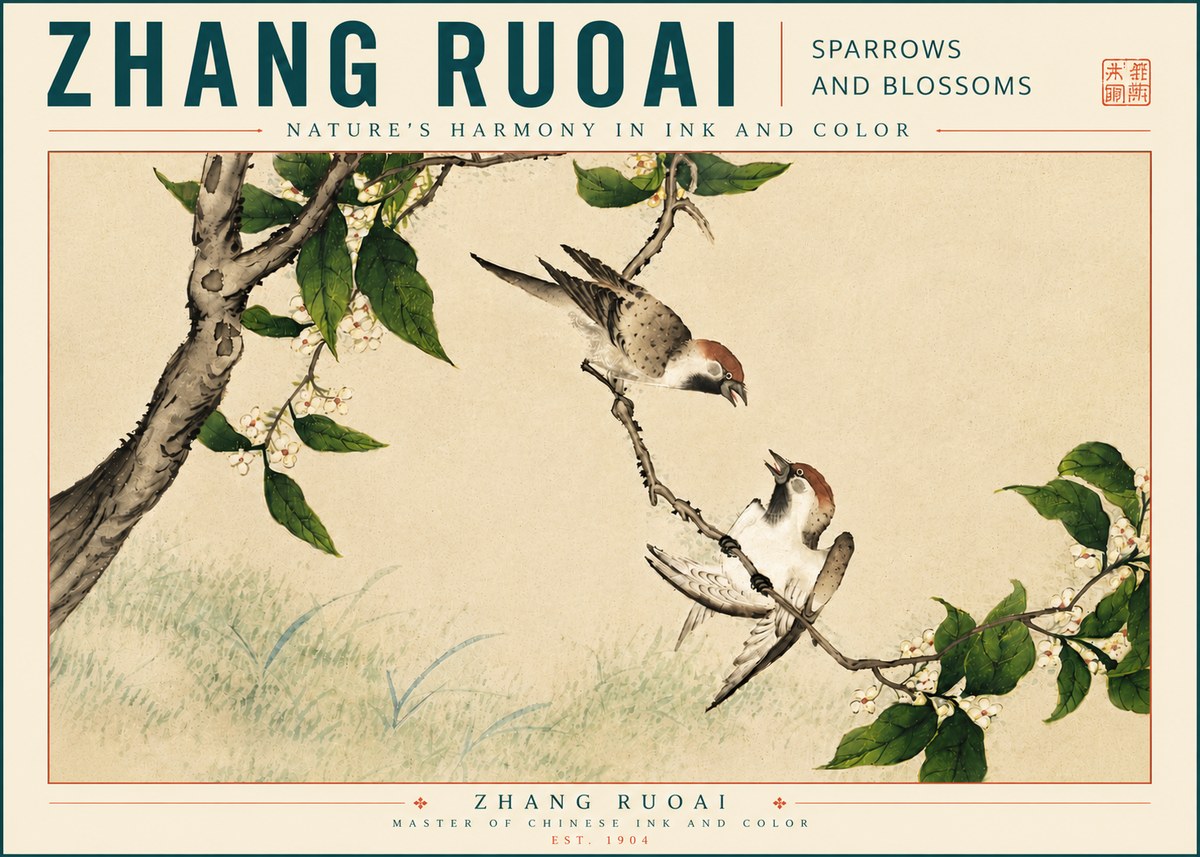 Zhang Ruoai Sparrows and Blossoms No5 - Poster