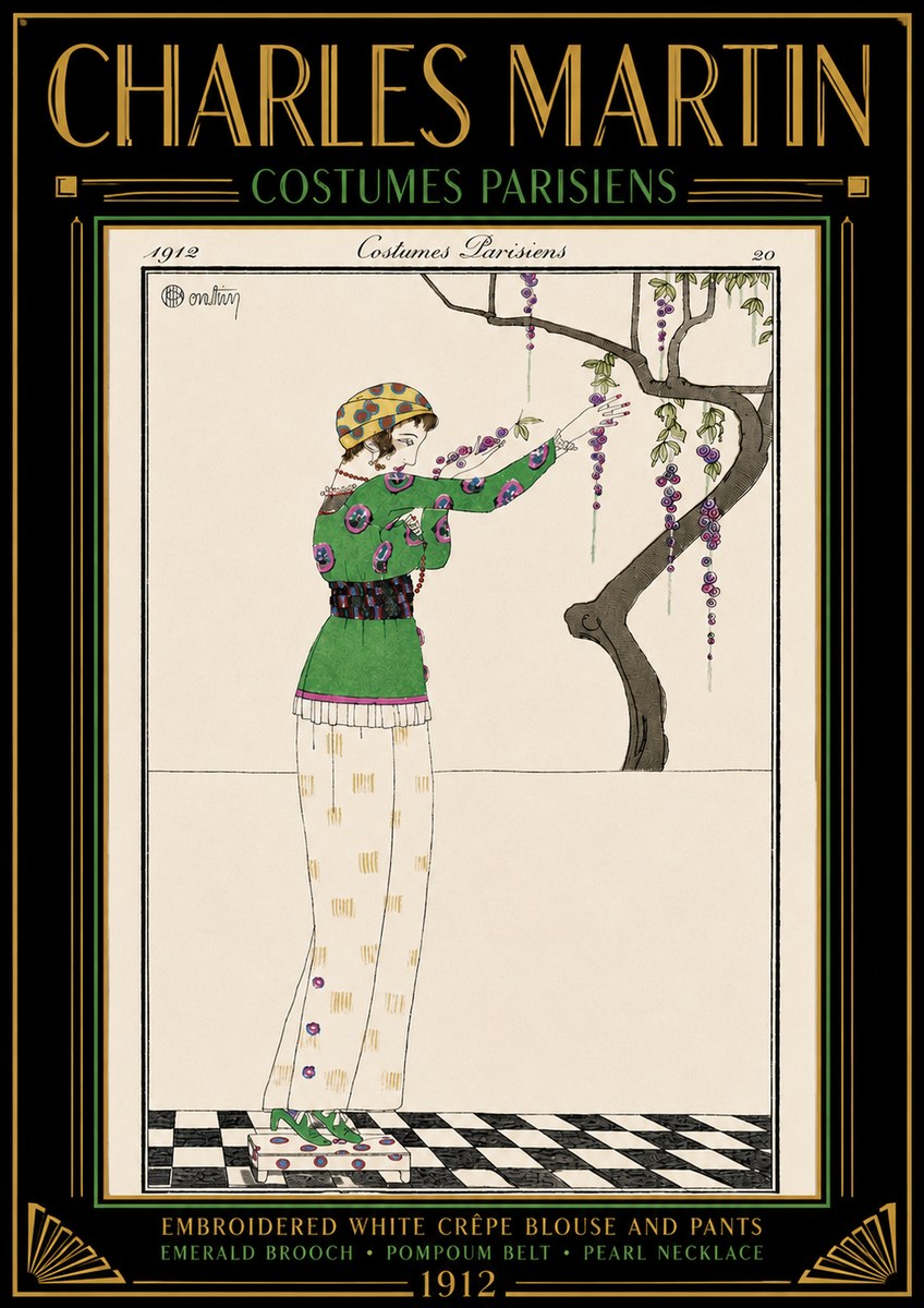 Charles Martin Embroidered White Crêpe Blouse and Pants No4 - Poster