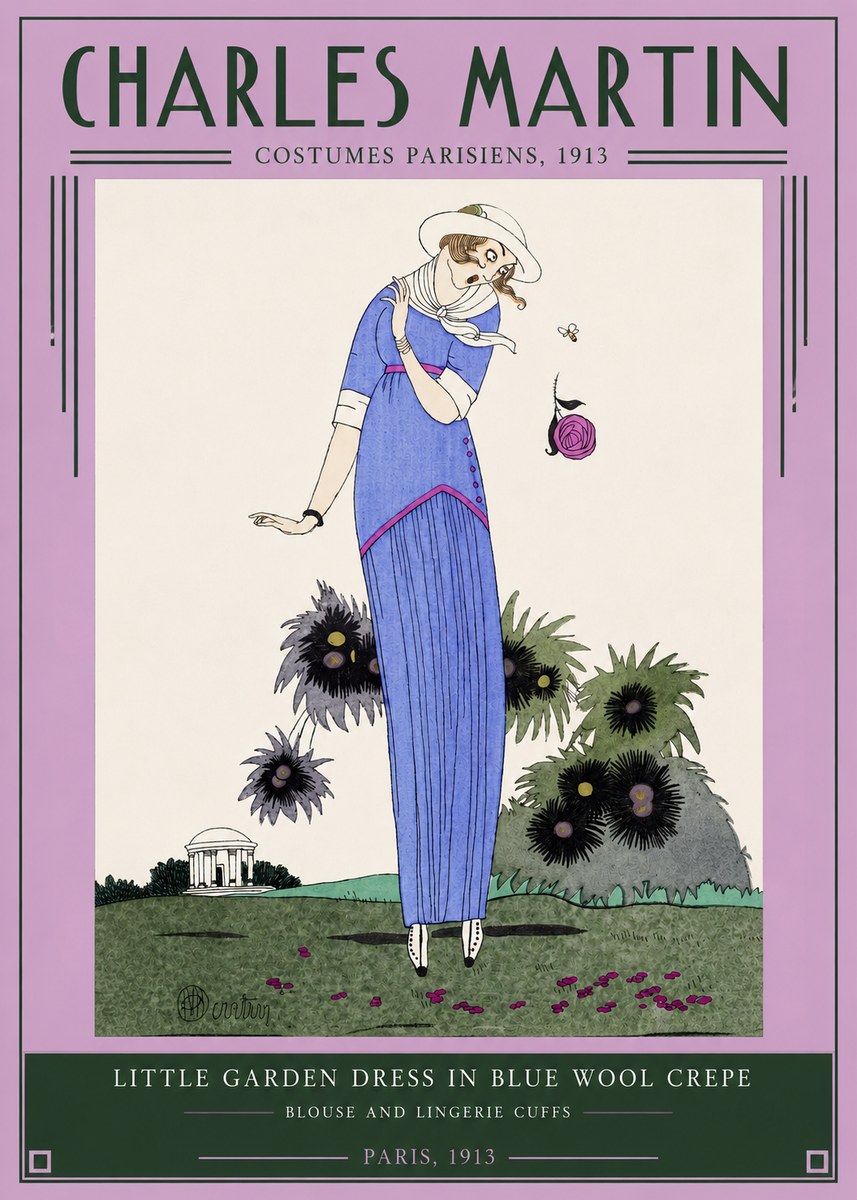 Charles Martin Little Garden Dress in Blue Wool Crepe No2 - Poster