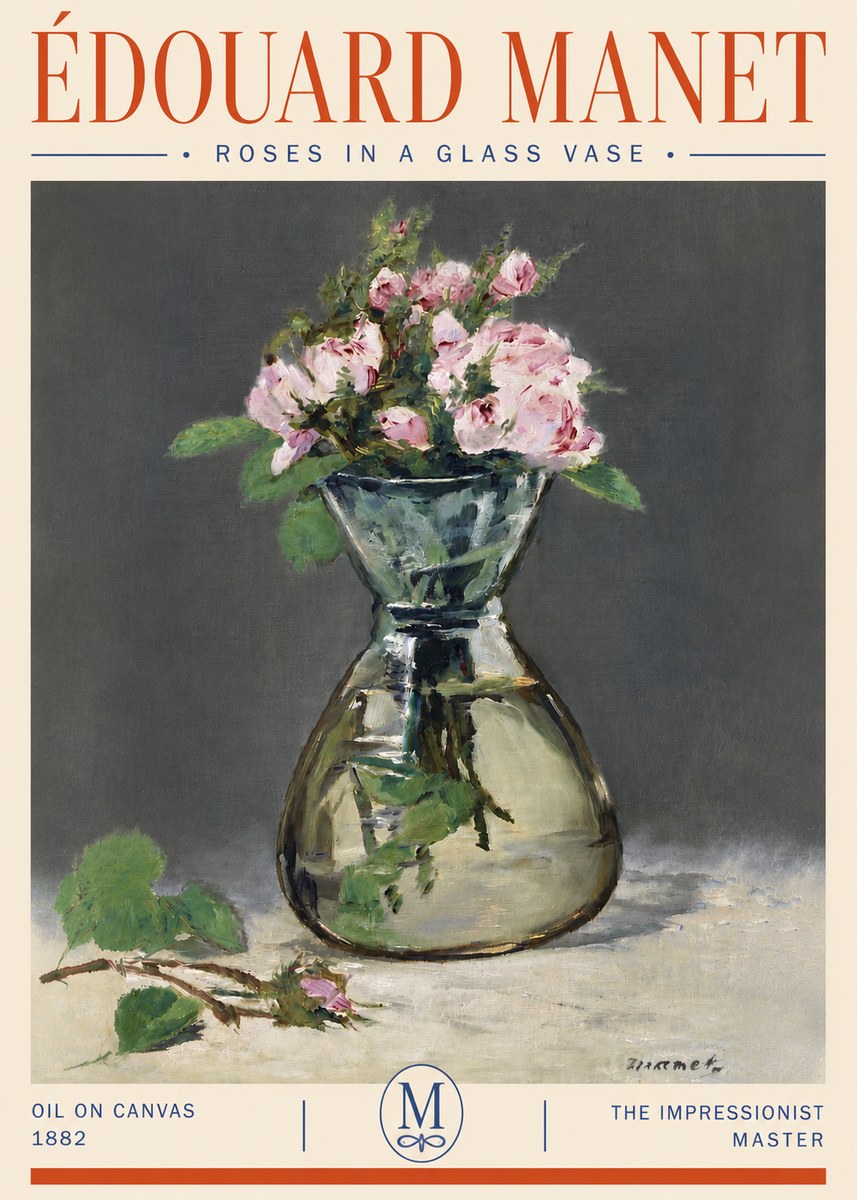 Édouard Manet Roses in a Glass Vase II No4 - Poster
