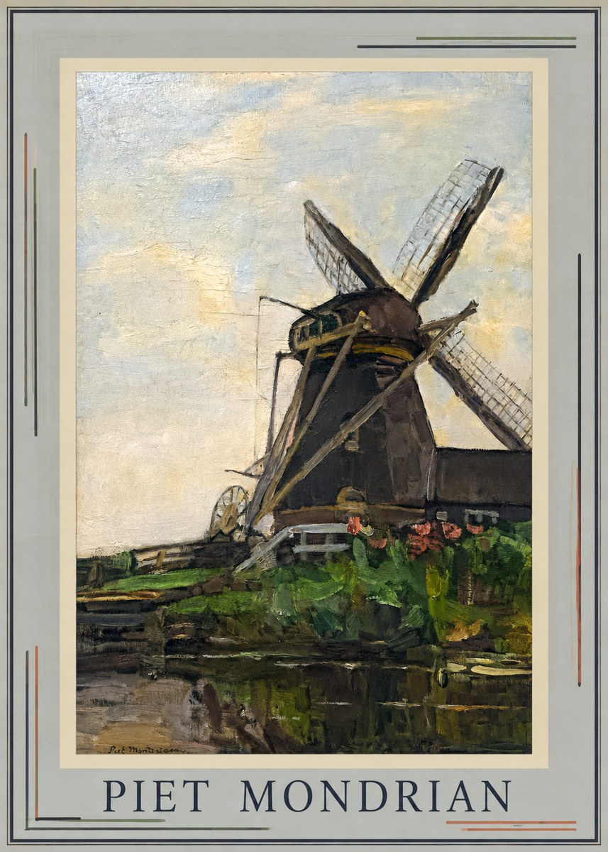Piet Mondrian Windmill by the Water I No1 - Poster