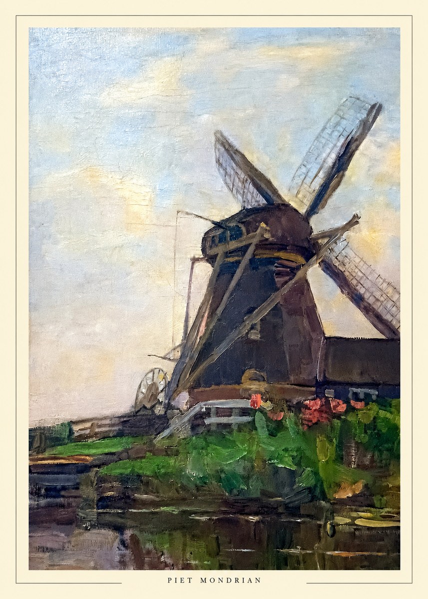Piet Mondrian Windmill by the Water I No6 - Poster