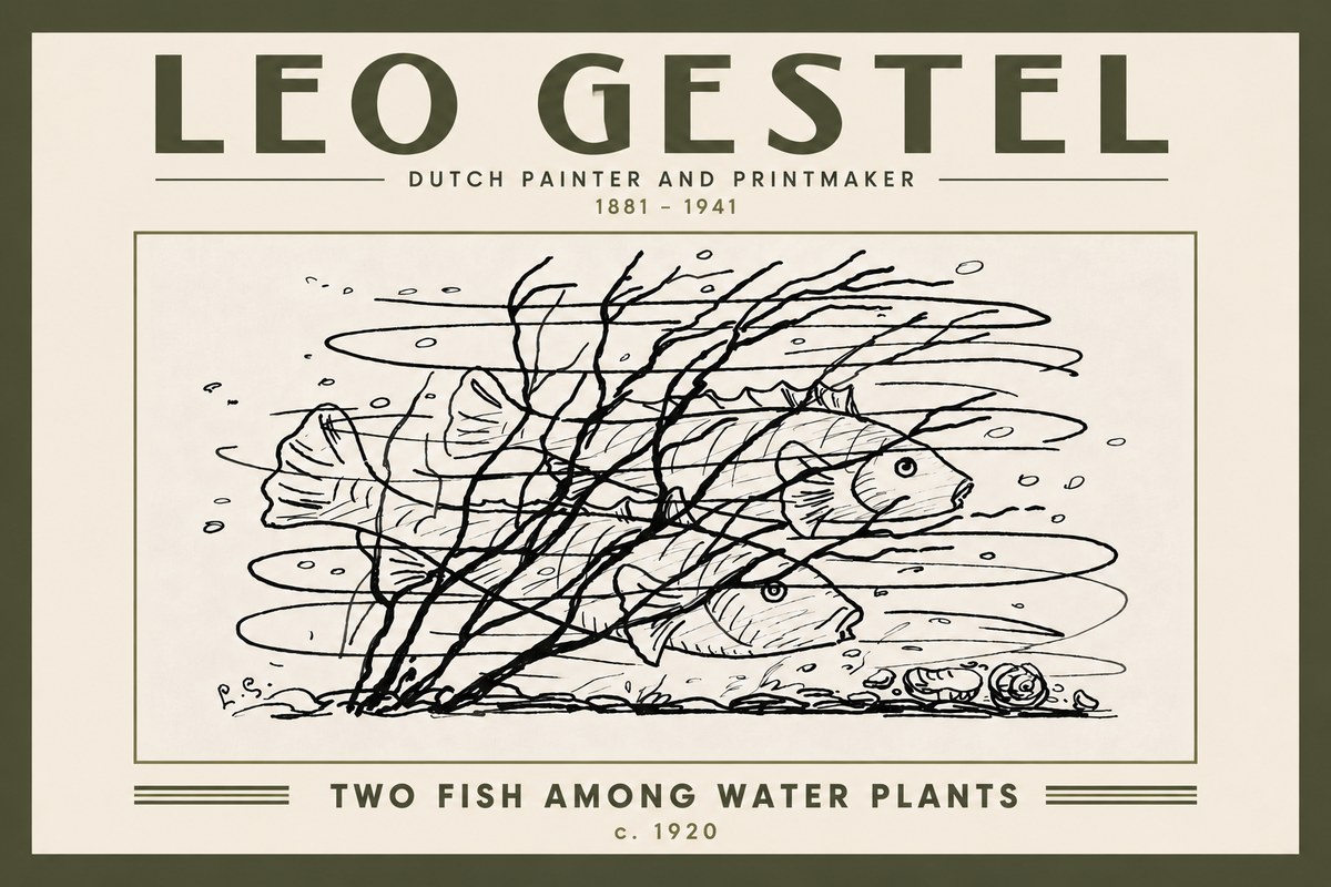 Leo Gestel Two Fish Among Water Plants No6 - Poster