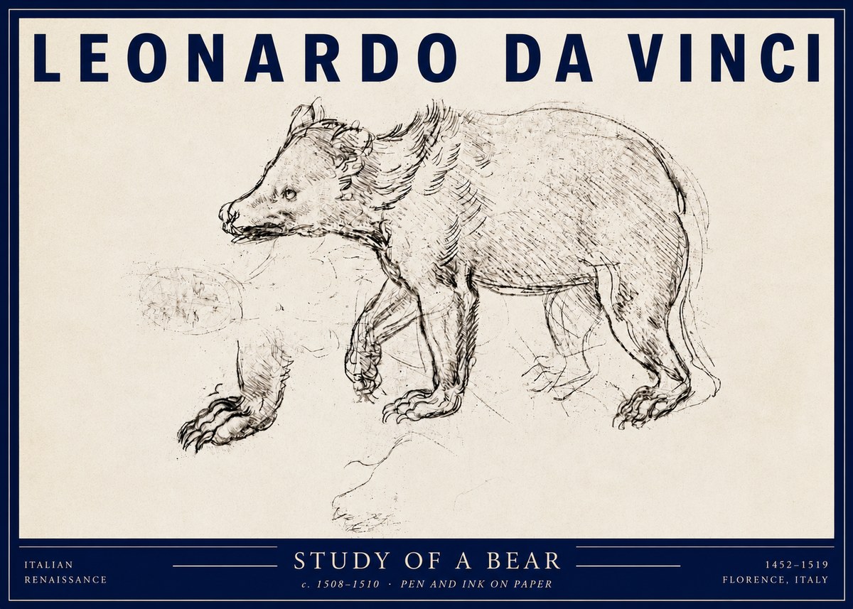 Leonardo da Vinci Study of a Bear No3 - Poster