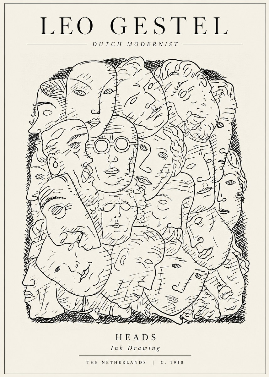 Leo Gestel Heads Ink Drawing No1 - Poster