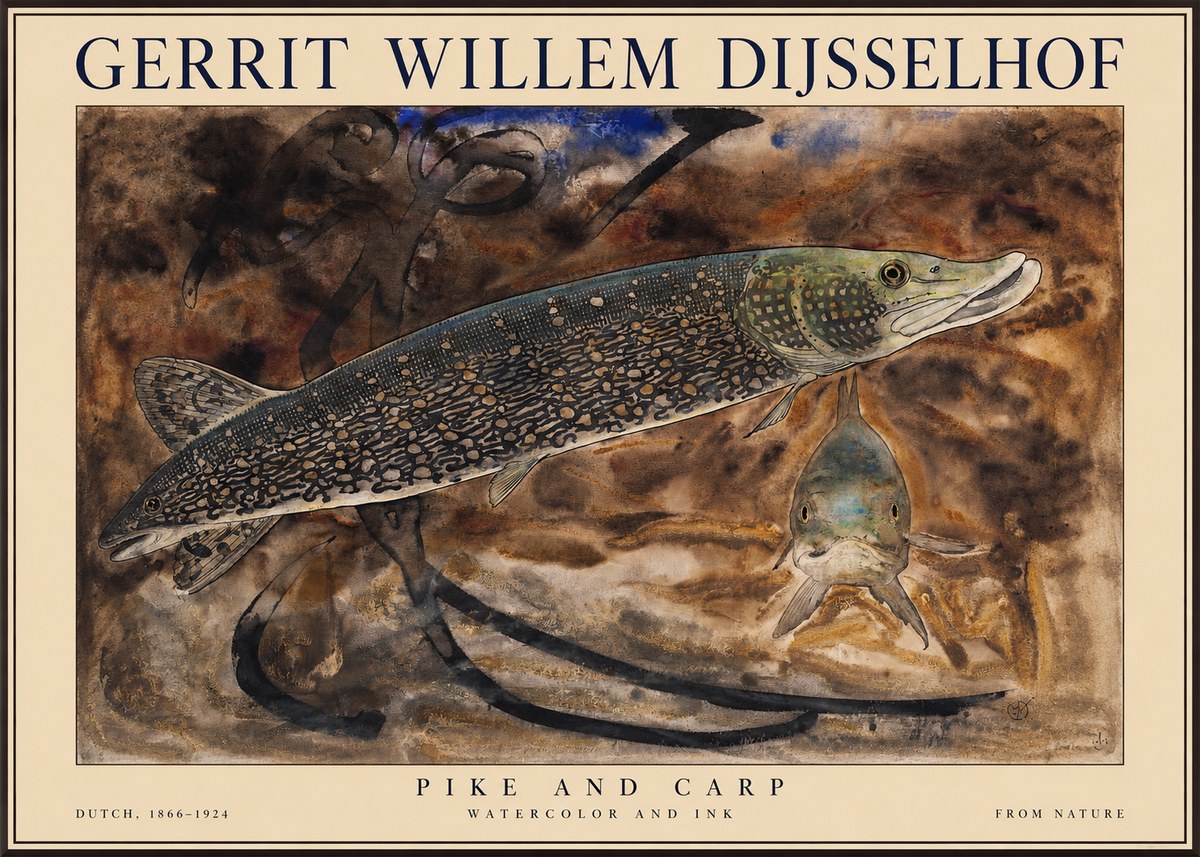 Gerrit Willem Dijsselhof Pike and Carp No1 - Poster