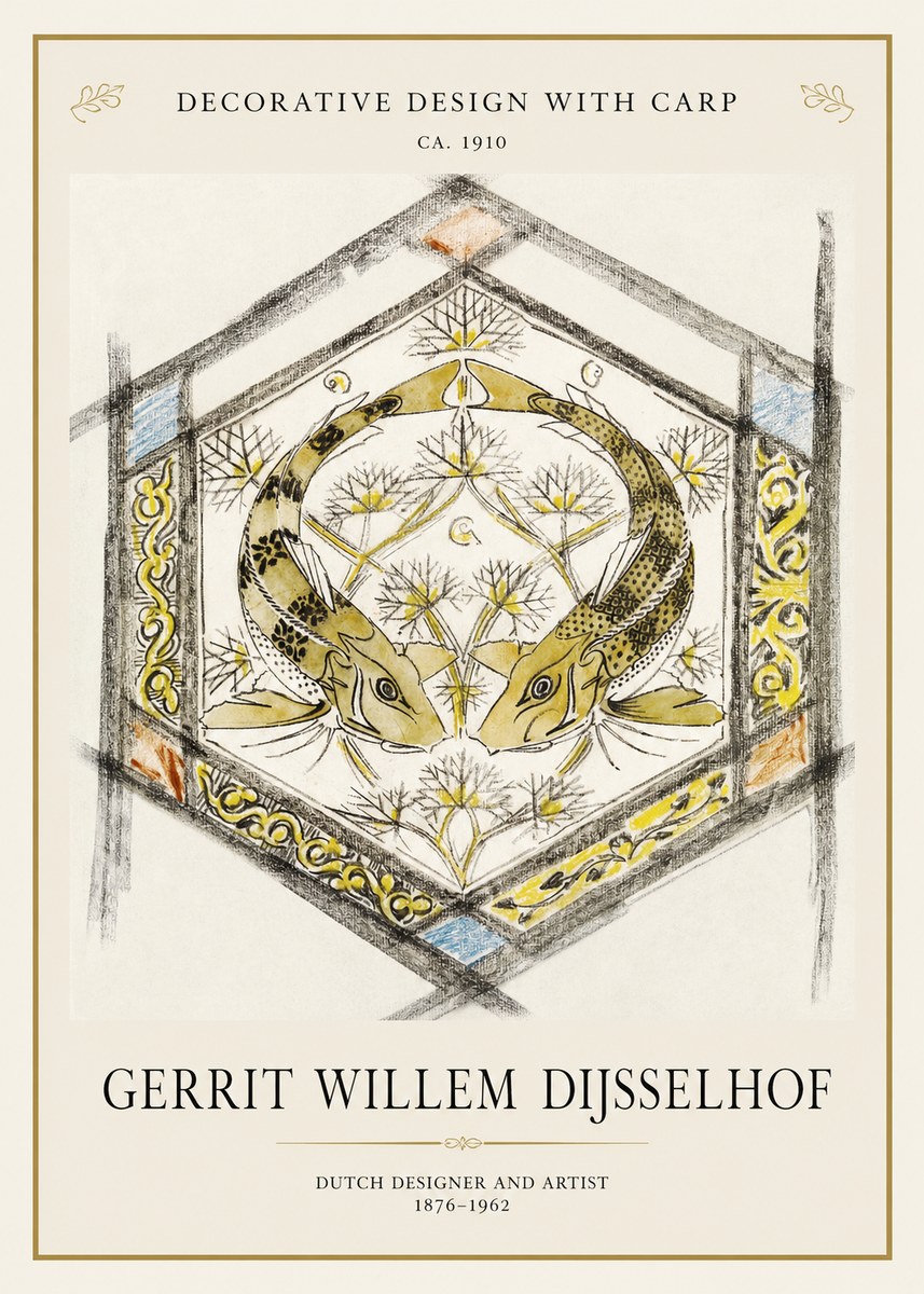 Gerrit Willem Dijsselhof Decorative Design with Carp No1 - Poster