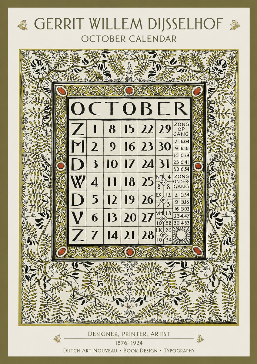 Gerrit Willem Dijsselhof October - Calendar Page No2 - Poster