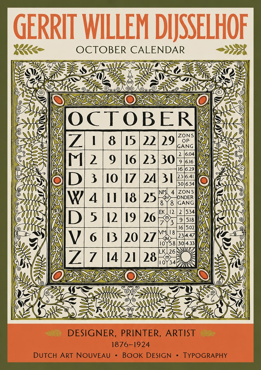 Gerrit Willem Dijsselhof October - Calendar Page No3 - Poster