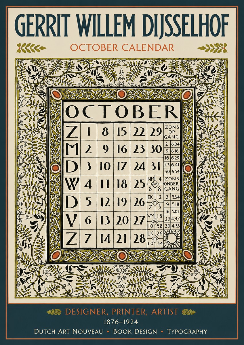 Gerrit Willem Dijsselhof October - Calendar Page No4 - Poster