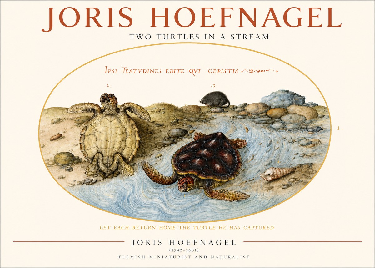 Joris Hoefnagel Two Turtles in a Stream No1 - Poster