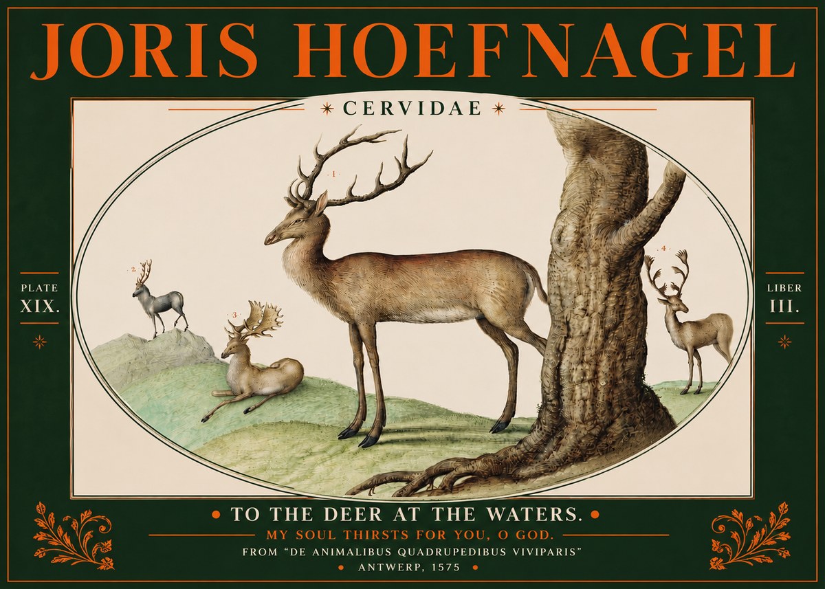 Joris Hoefnagel Deer at the Fountains No5 - Poster