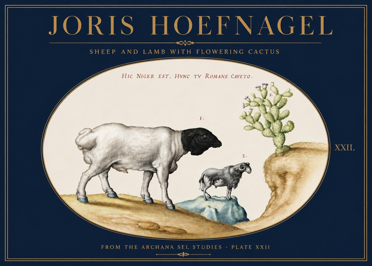 Joris Hoefnagel Sheep and Lamb with Flowering Cactus No3 - Poster