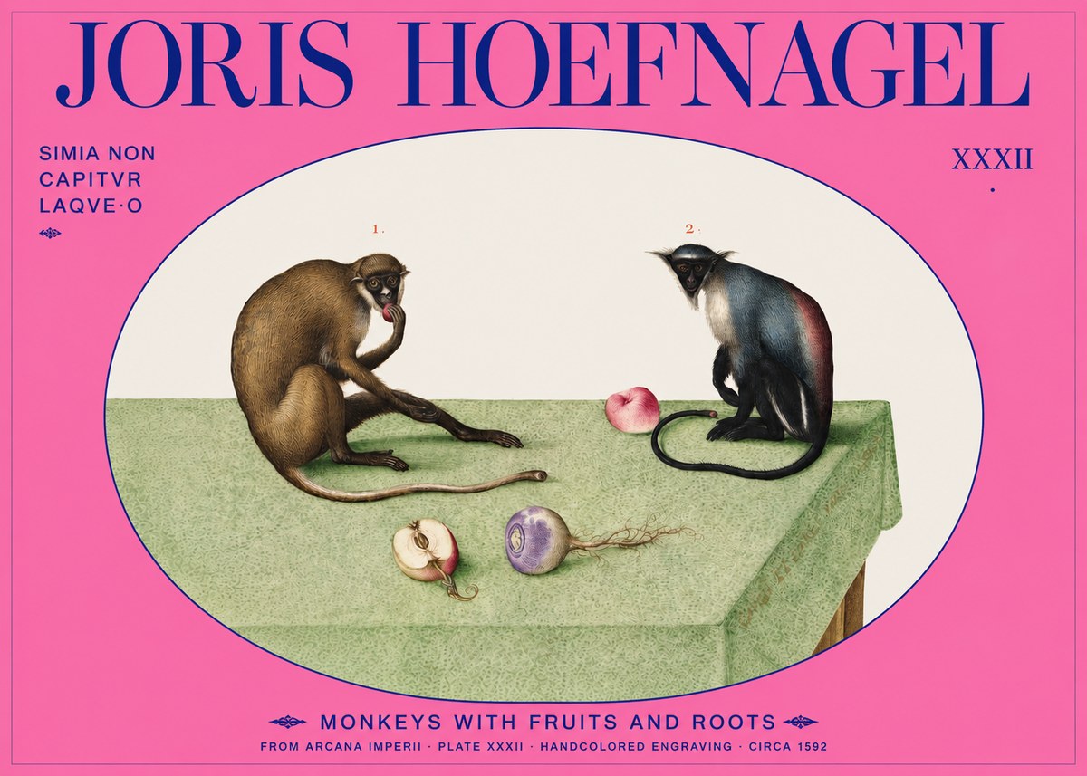 Joris Hoefnagel Monkeys with Fruits and Roots No2 - Poster