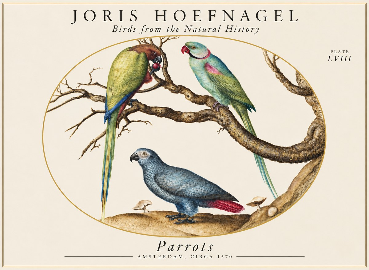 Joris Hoefnagel Parrots from the Naturalis Historia No2 - Poster