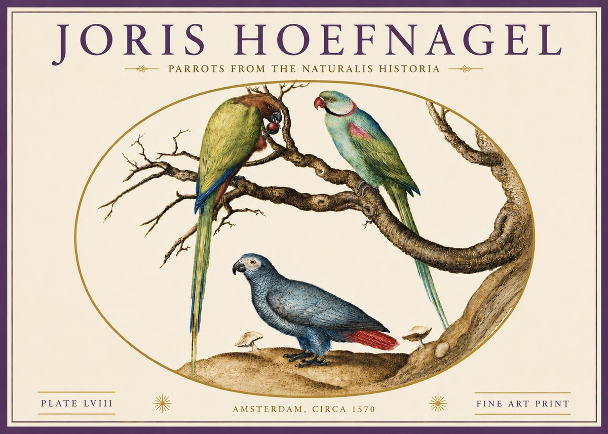 Joris Hoefnagel Parrots from the Naturalis Historia No6 - Poster