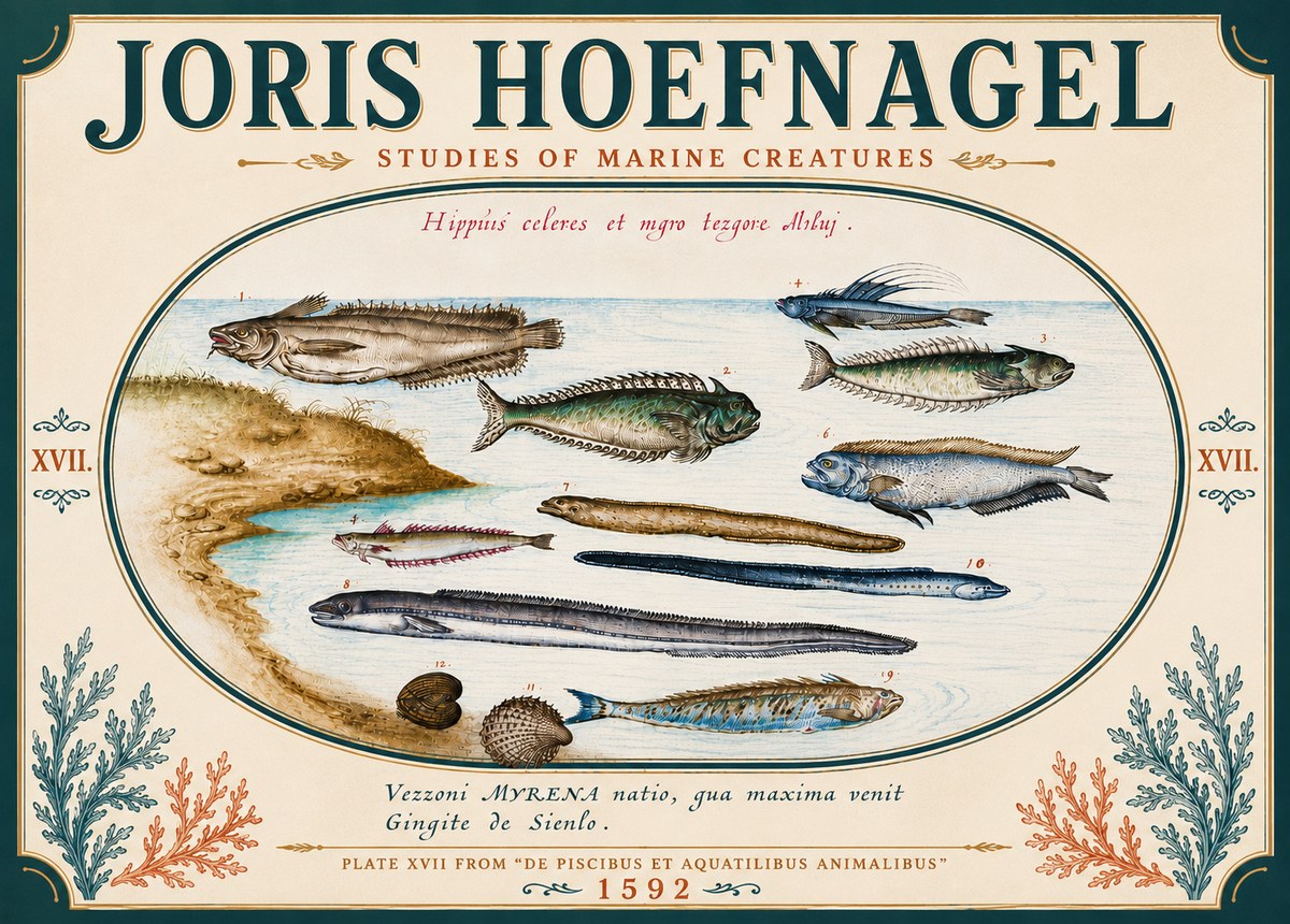 Joris Hoefnagel Plate Xvii from "De Piscibus Et Aquatilibus Animalibus" No6 - Poster