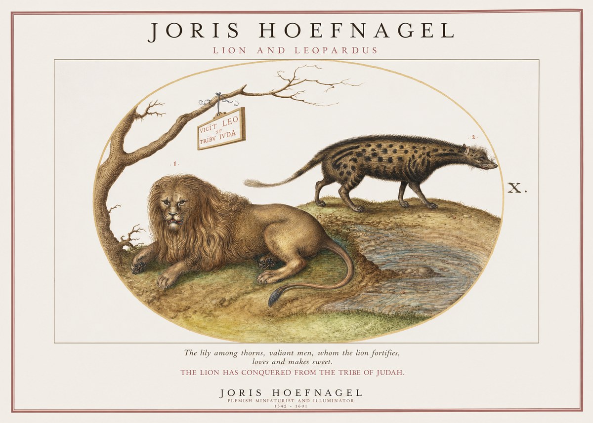 Joris Hoefnagel Lion and Spotted Hyena No2 - Poster