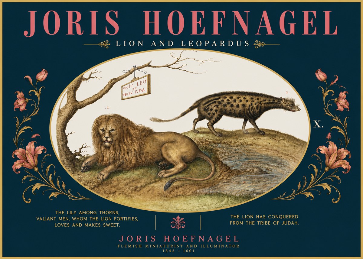 Joris Hoefnagel Lion and Spotted Hyena No5 - Poster