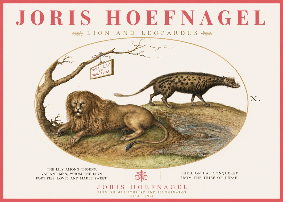 Joris Hoefnagel Lion and Spotted Hyena No6 - Poster