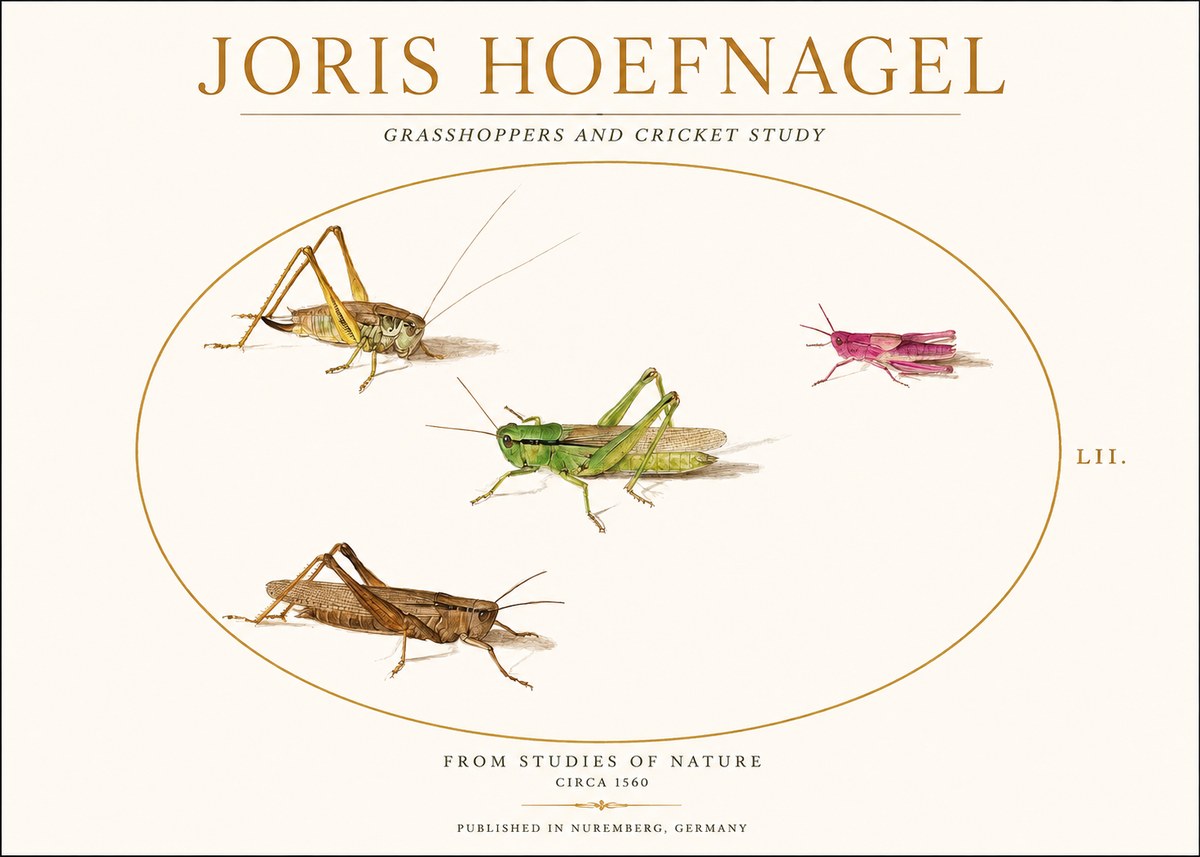 Joris Hoefnagel Three Grasshoppers and a Locust No2 - Poster