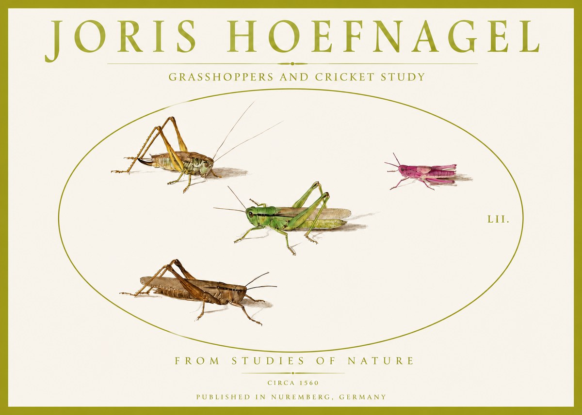 Joris Hoefnagel Three Grasshoppers and a Locust No5 - Poster