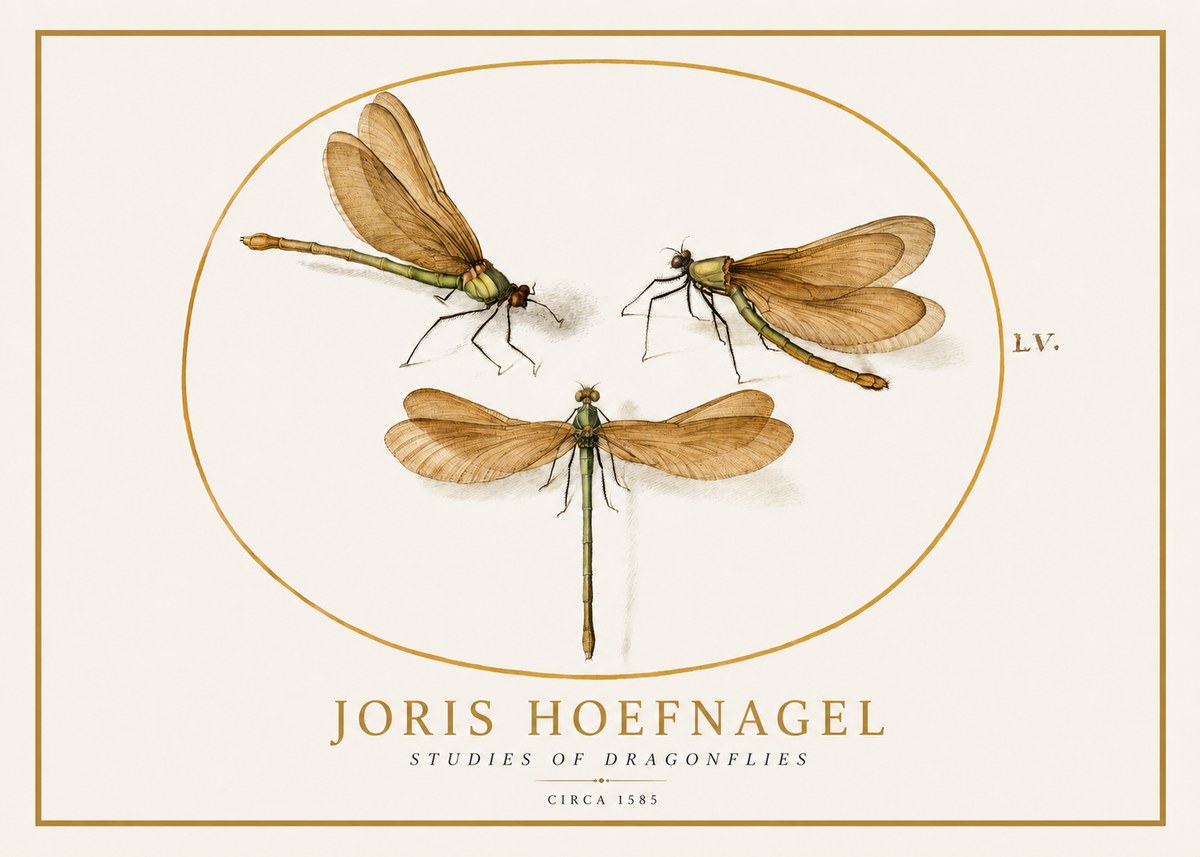 Joris Hoefnagel Studies of Dragonflies No1 - Poster