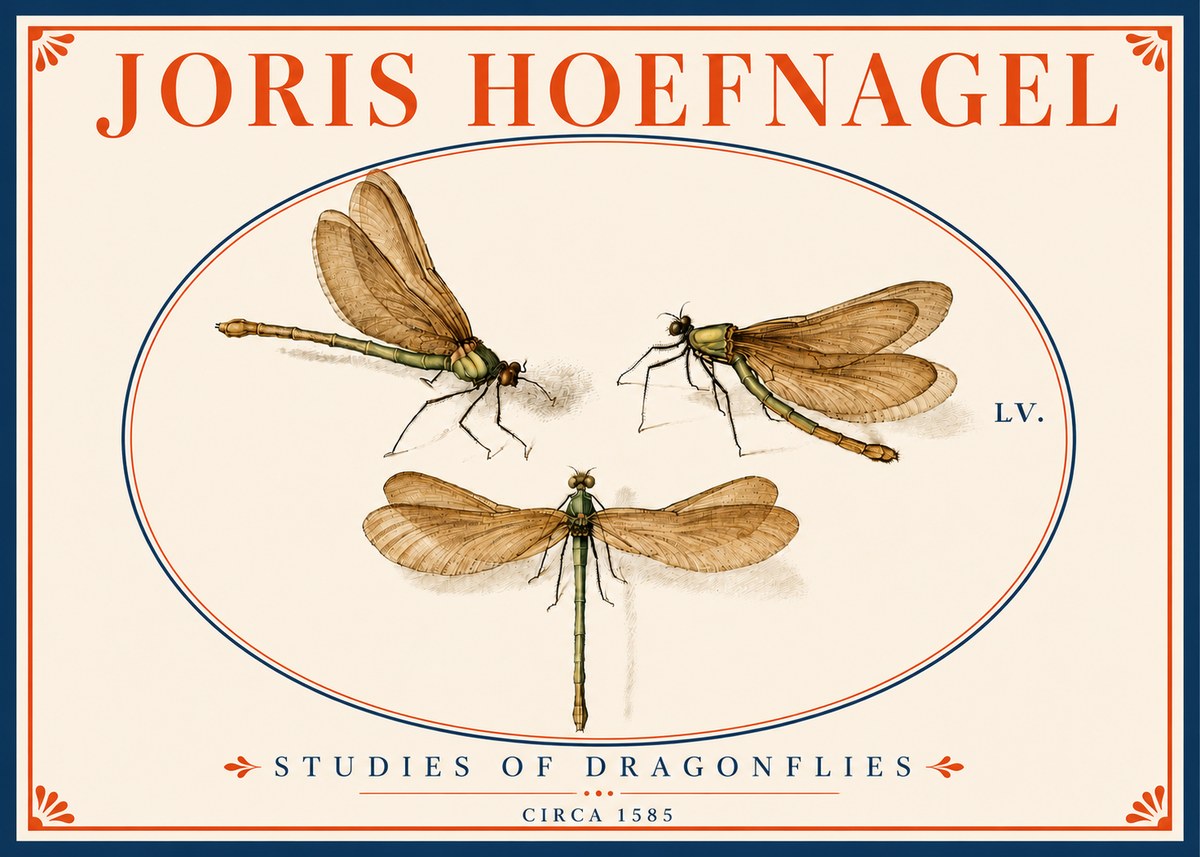 Joris Hoefnagel Studies of Dragonflies No5 - Poster