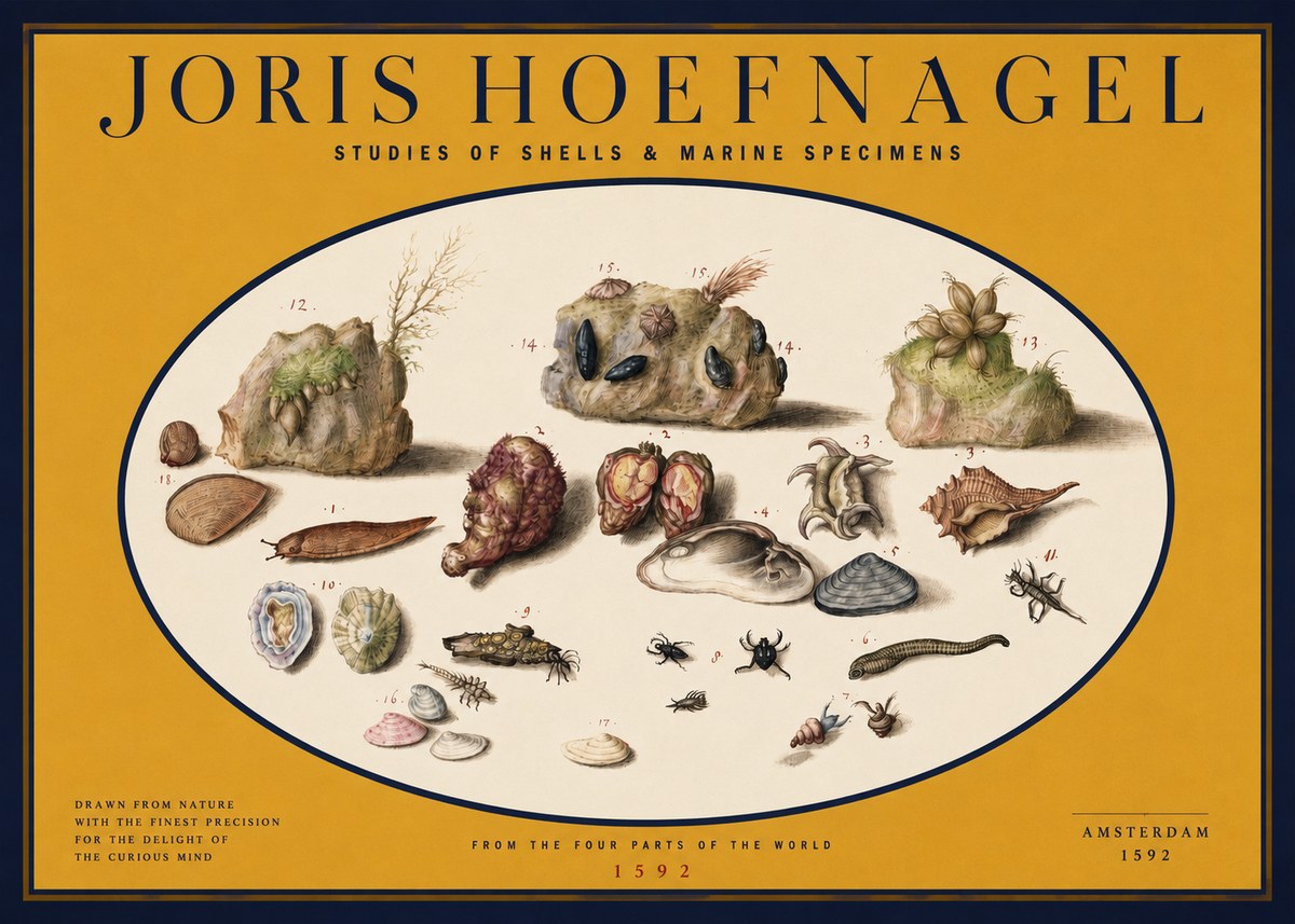 Joris Hoefnagel Studies of Shells & Marine Specimens No2 - Poster