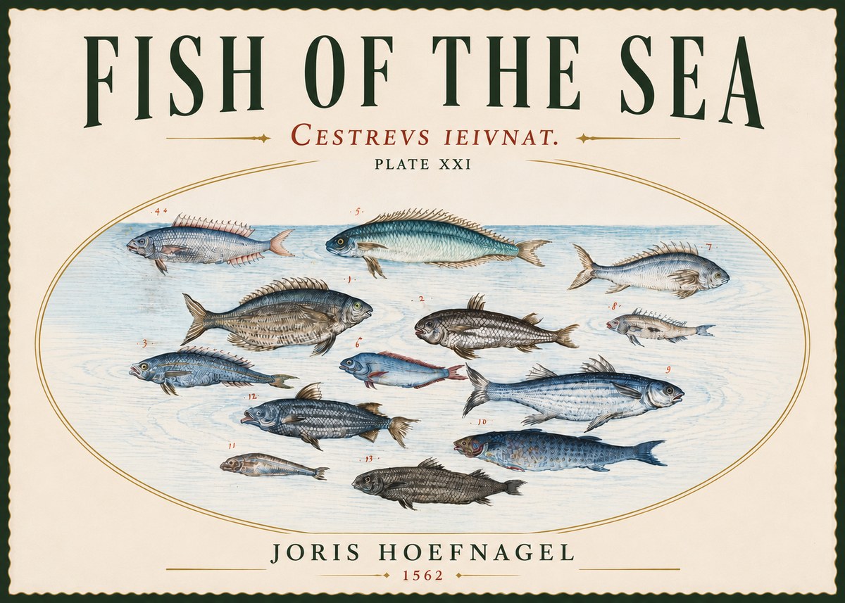 Joris Hoefnagel Fish of the Sea - Cestrevs Ieivnat. Plate Xxi No5 - Poster