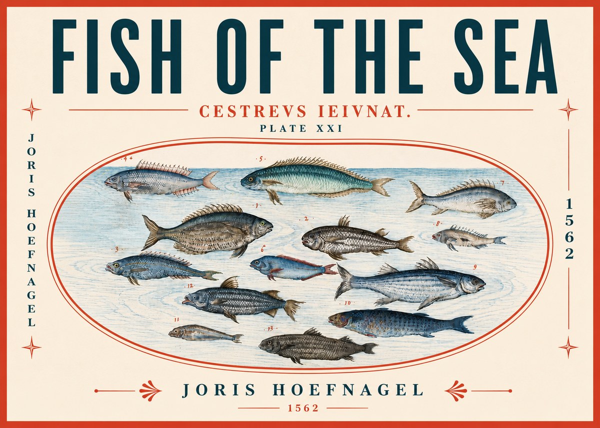 Joris Hoefnagel Fish of the Sea - Cestrevs Ieivnat. Plate Xxi No6 - Poster
