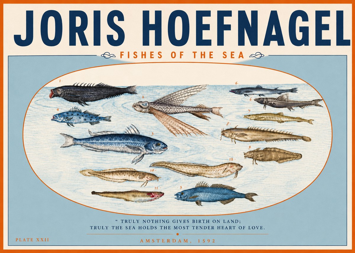 Joris Hoefnagel Fishes of the Sea I No3 - Poster