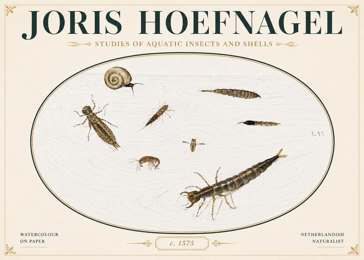 Joris Hoefnagel Studies of Aquatic Insects and Shells No4 - Poster