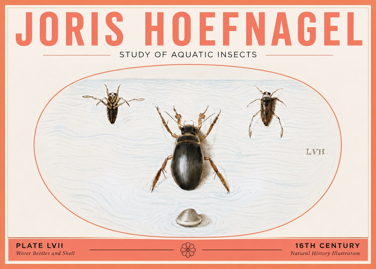 Joris Hoefnagel Water Beetles and Shell No5 - Poster