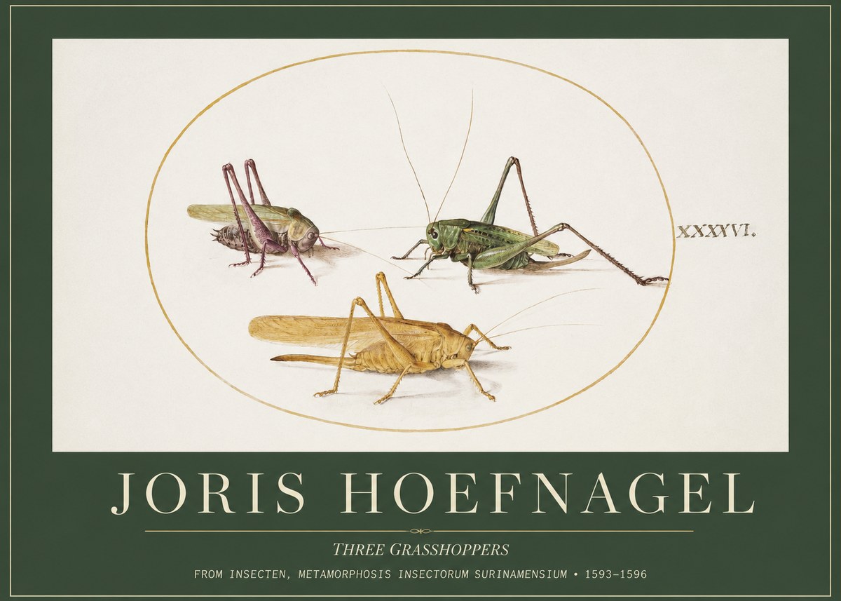 Joris Hoefnagel Grasshoppers Study No5 - Poster