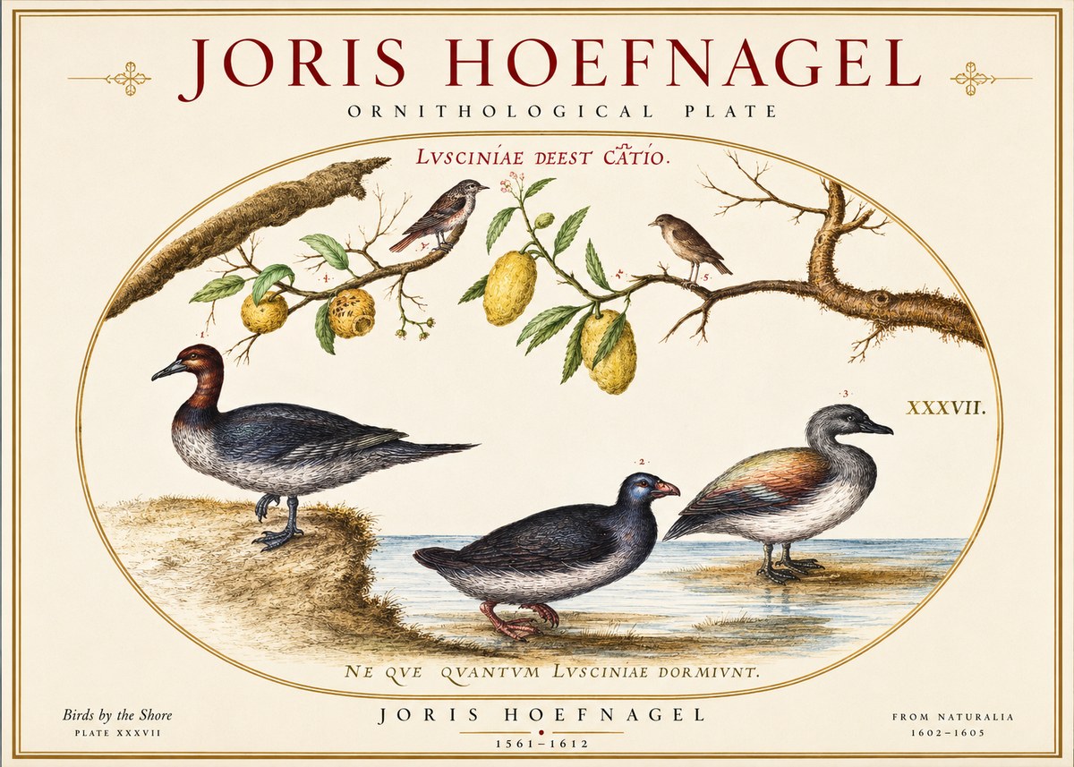 Joris Hoefnagel Plate Xxxvii from the Four Books of Birds No6 - Poster
