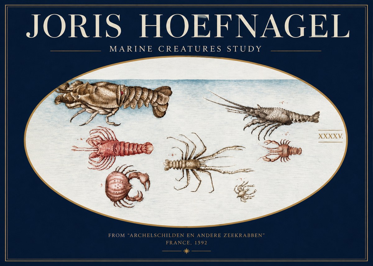 Joris Hoefnagel Studies of Crustaceans No4 - Poster