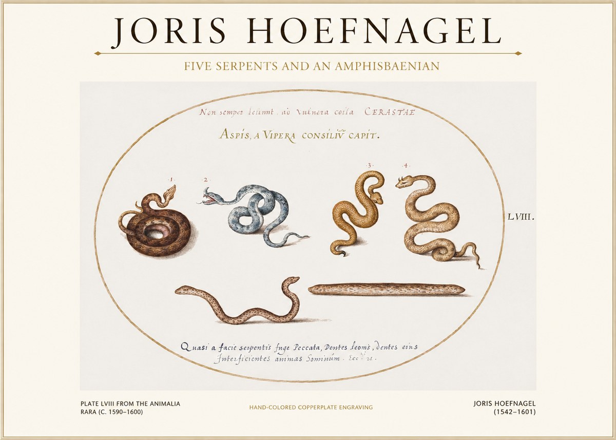 Joris Hoefnagel Five Serpents and an Amphisbaenian No1 - Poster