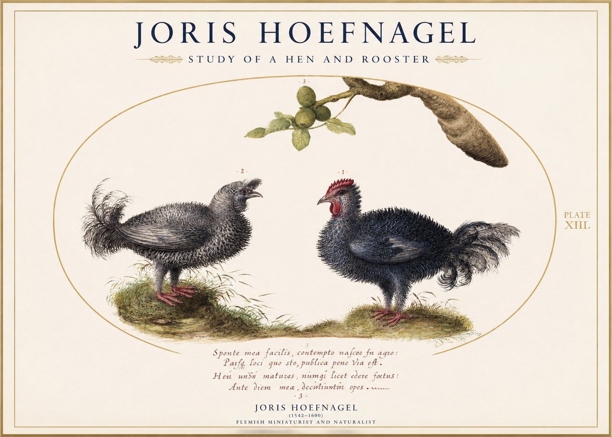 Joris Hoefnagel Study of a Hen and Rooster No1 - Poster
