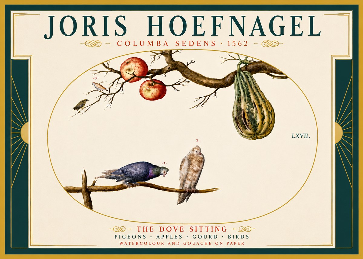 Joris Hoefnagel Pigeons Sitting. No6 - Poster