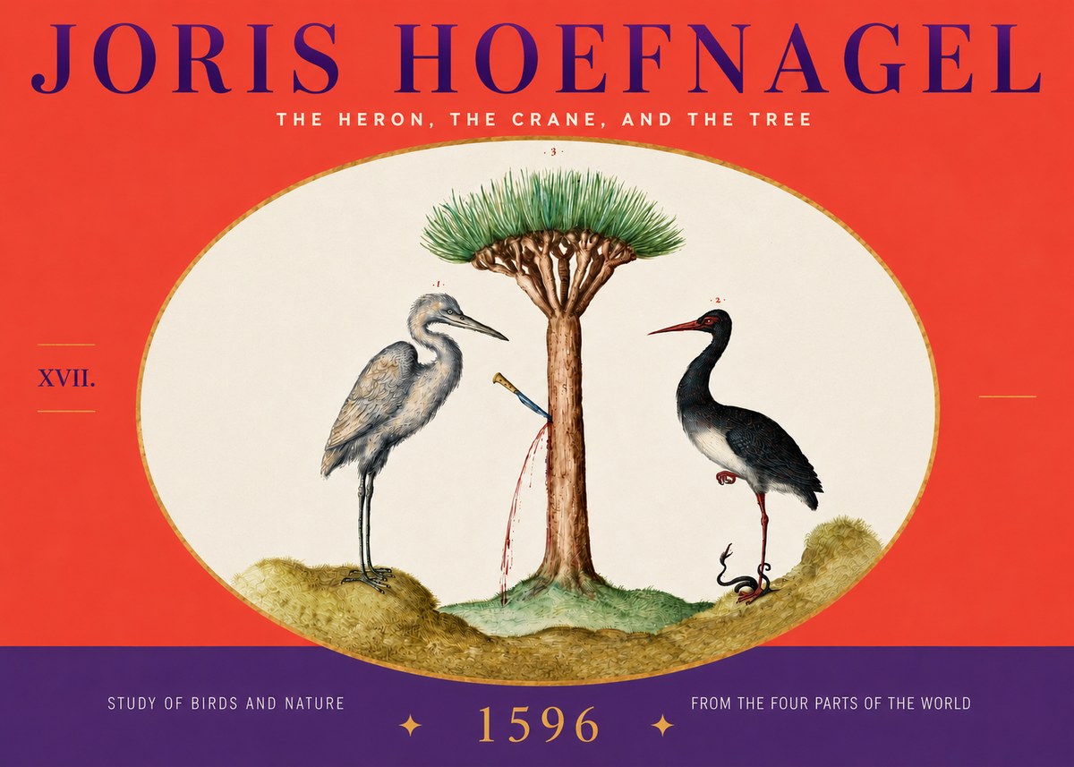 Joris Hoefnagel The Heron, the Crane, and the Tree No4 - Poster